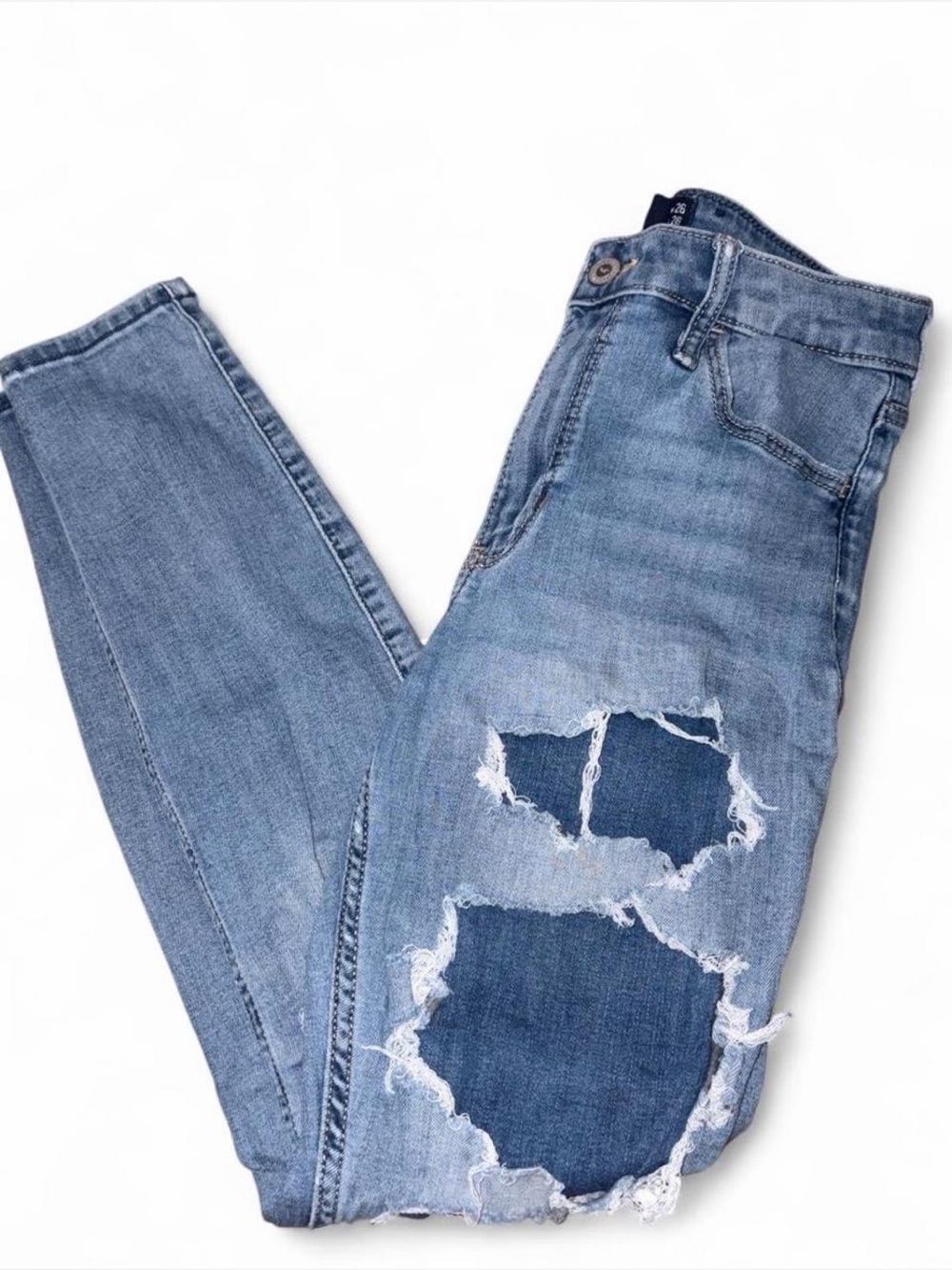 Light Distressed Patch Skinny Jeans